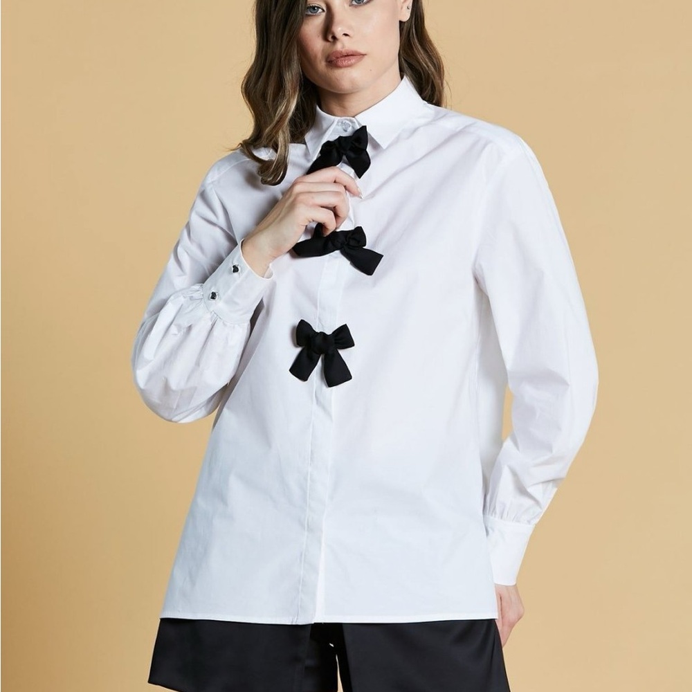 J crew size 0 White Blouse with Black Bow Accents
